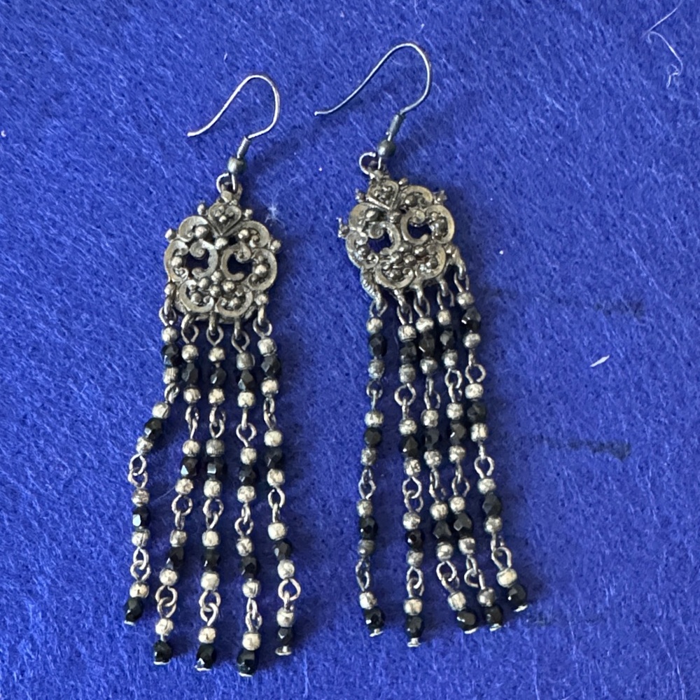 Elegant Black and Silver Dangle Earrings